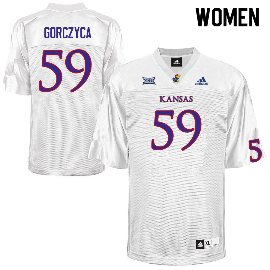 Women #59 Nolan Gorczyca Kansas Jayhawks College Football Jerseys Sale-White - Click Image to Close